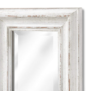 Antique white narrow wall mirror with delicate frame, ideal for hallways and small spaces, enhances light and expands rooms visually. by Sostter at brixbailey.com
