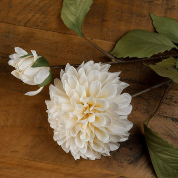 White artificial dahlia stem with lifelike layered petals, pure white color, and realistic texture, 62 cm tall. by Sostter at brixbailey.com