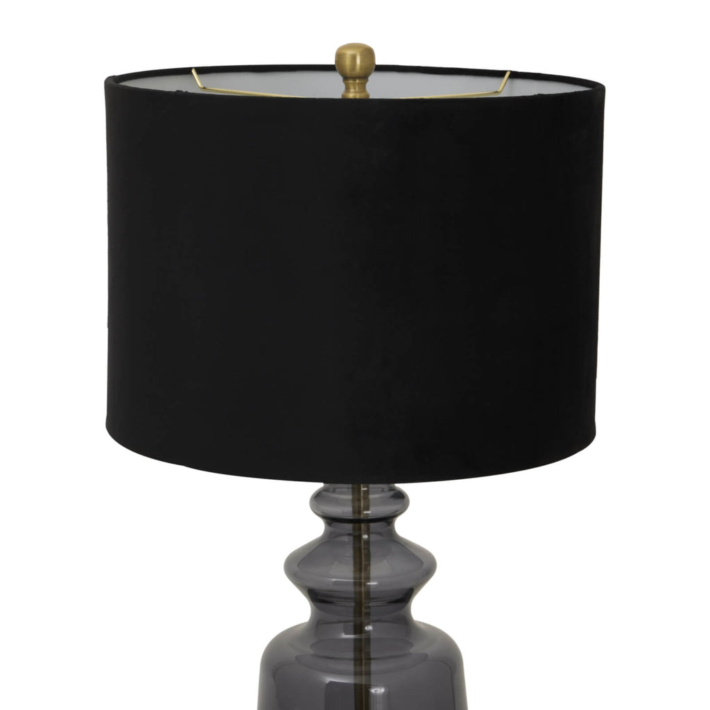 Luxton table lamp with hand-blown glass base and black velvet shade, elegant modern lighting for home decor by Sostter at brixbailey.com