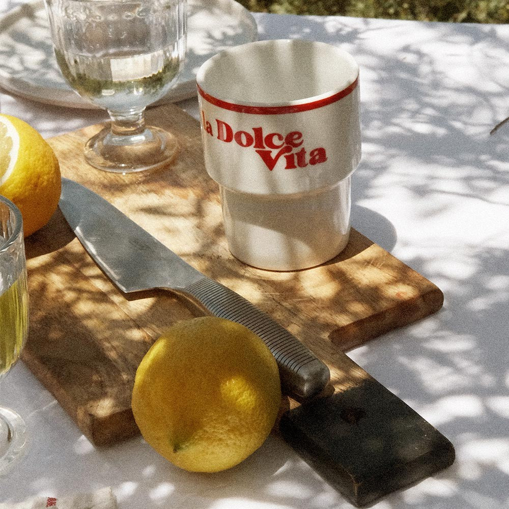 a practical 300ml ceramic mug on a kitchen countertop ready for a morning coffee
