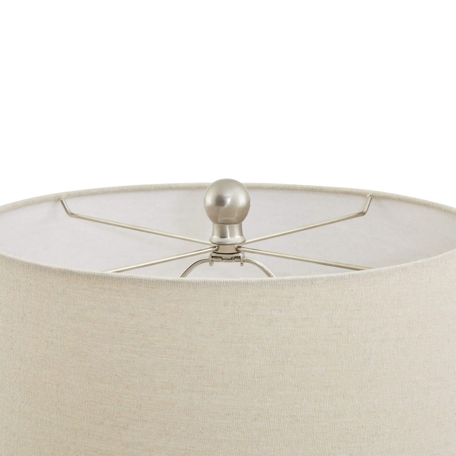 Handcrafted white ceramic lattice table lamp with linen shade for ambient lighting in modern or traditional decor. by Hill Interiors at brixbailey.com