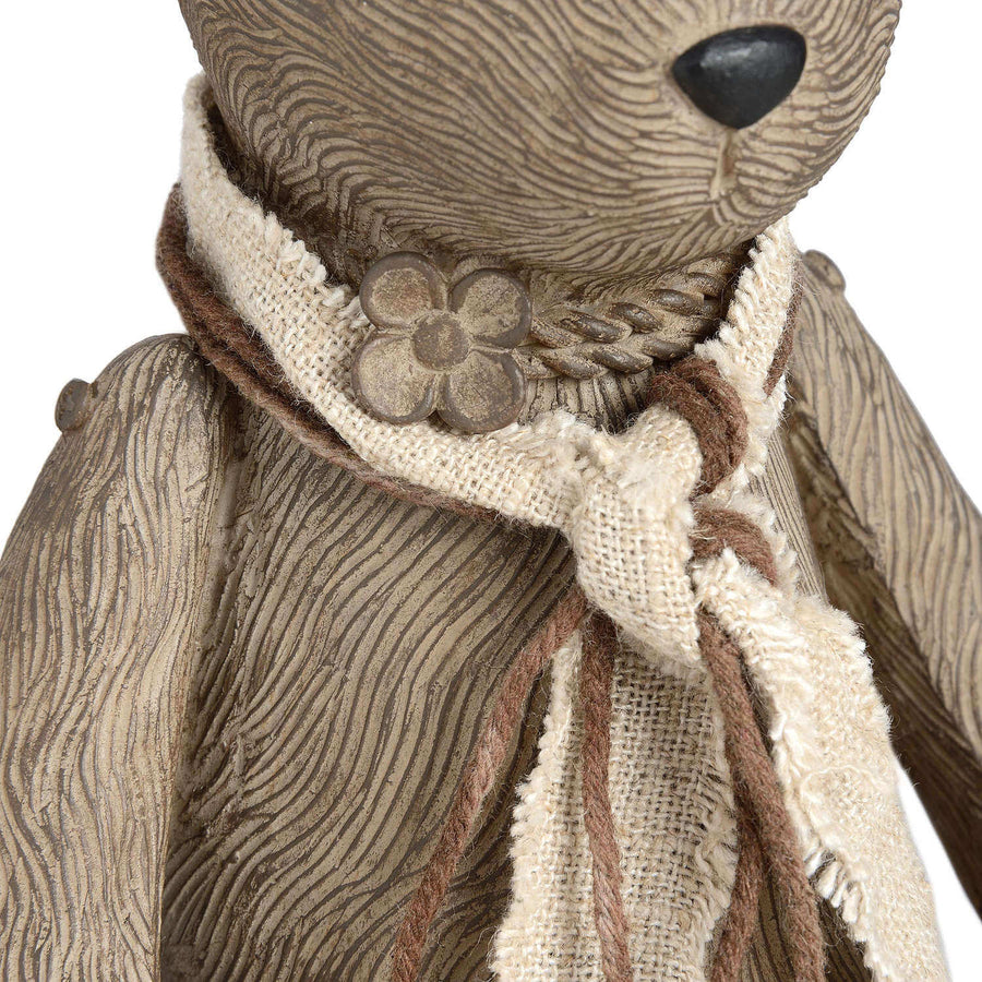 Handcrafted winter bunny rabbit decor in warm brown resin, sitting pose with lifelike details for cozy home accents. by Hill Interiors at brixbailey.com