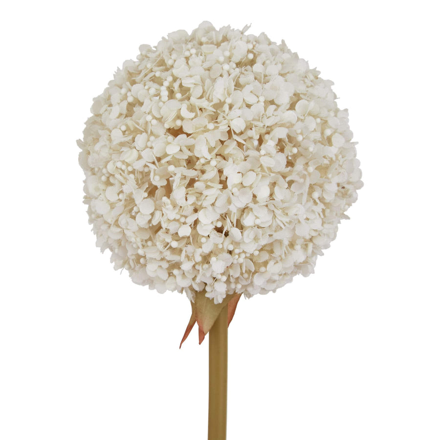 White Allium faux floral stem in pure white, hyper-realistic plastic blooms for home decor by Sostter at brixbailey.com