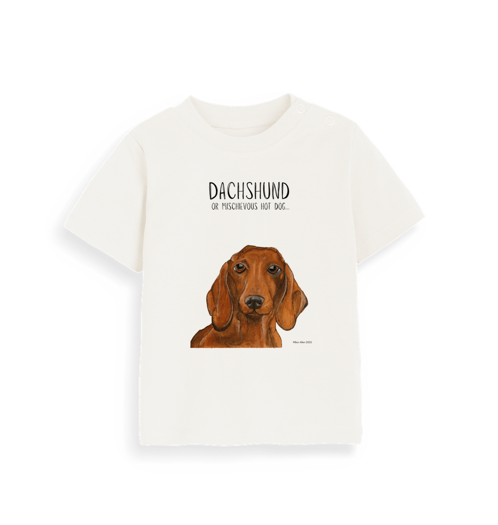 Mischievous Hot Dog Baby Tee – Small But Mighty! Red Dachshund