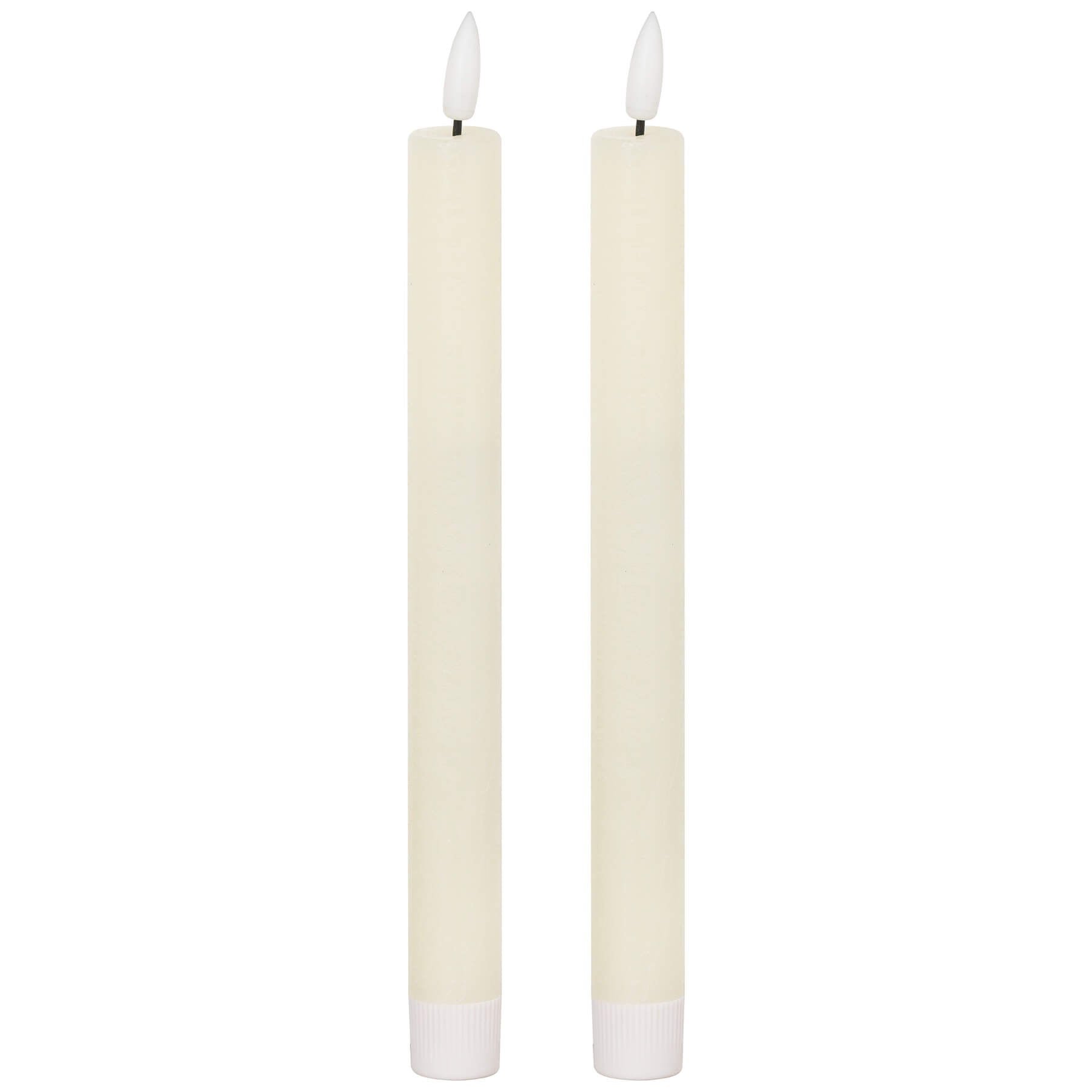 Elegant ivory LED dinner candle with warm flickering glow, flameless and smokeless, 25cm tall for stylish table decor by RoomLondon at brixbailey.com