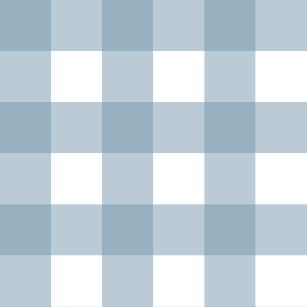 soft blue check wallpaper sample on a nursery wall with gentle morning light