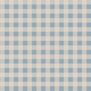 a soft blue and cream checkered wallpaper pattern glowing gently in a serene nursery
