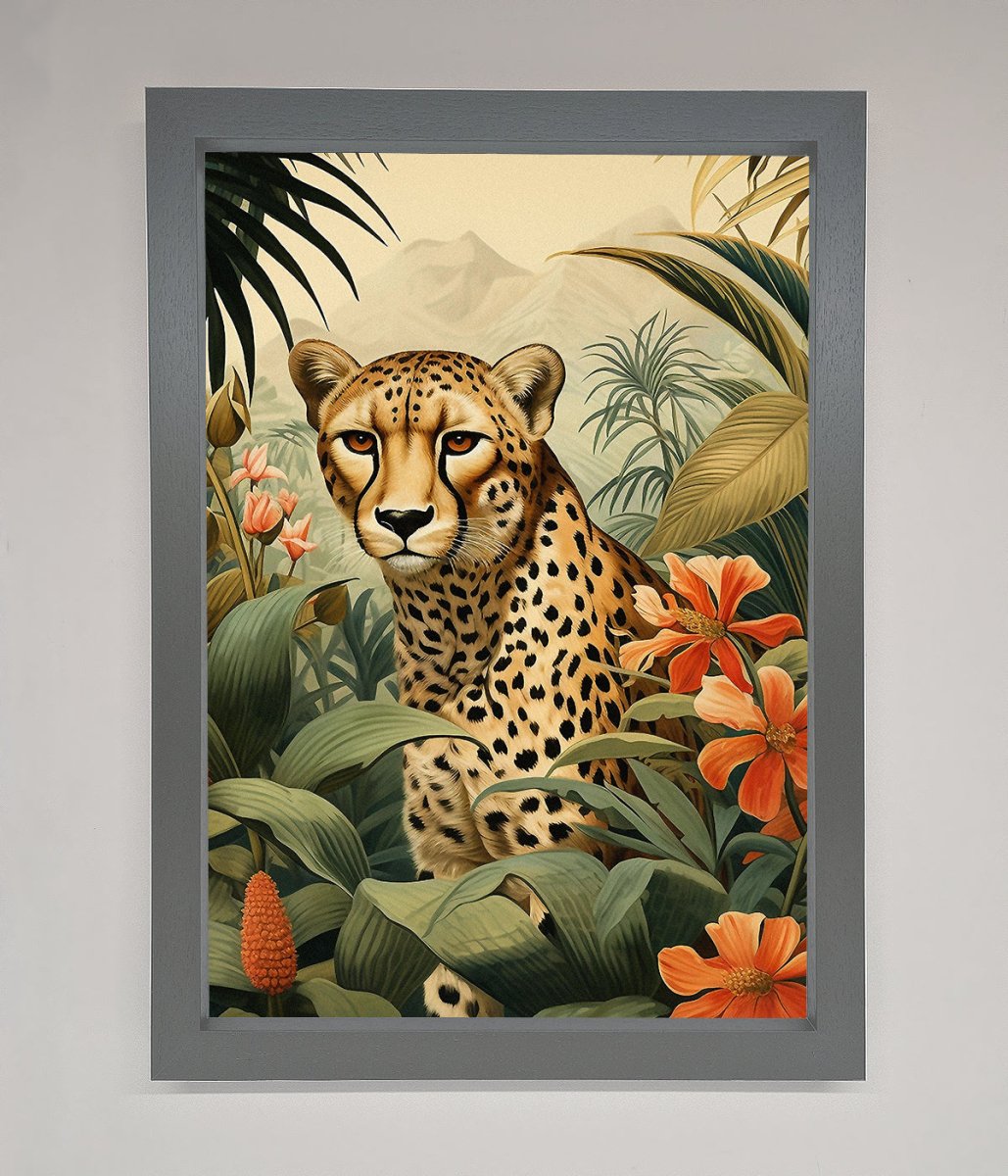 Cheetah In Flowers Framed Wall Art