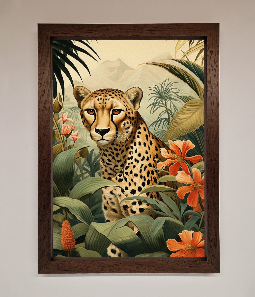 Cheetah In Flowers Framed Wall Art
