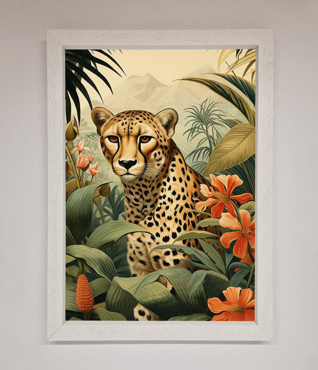 Cheetah In Flowers Framed Wall Art