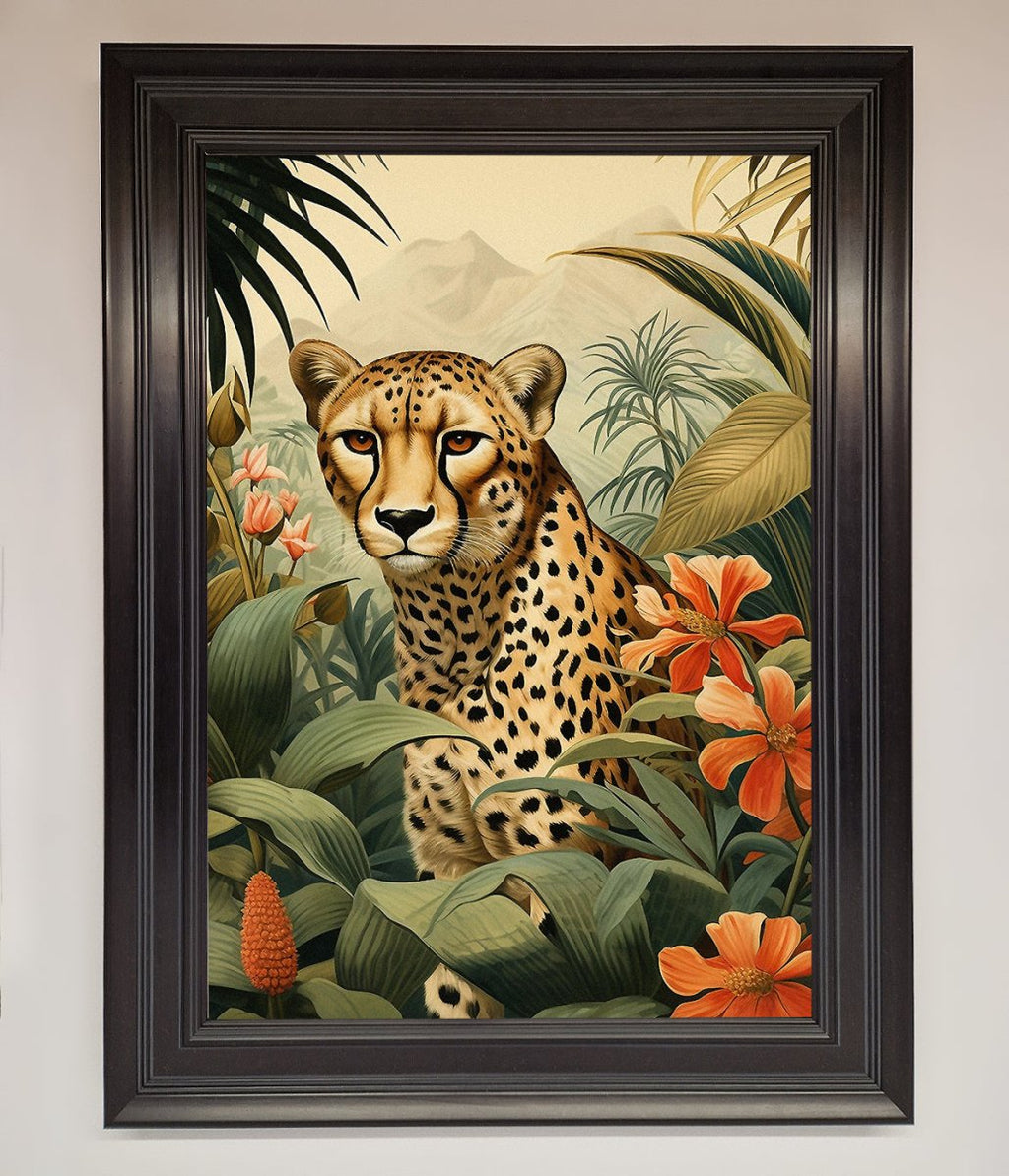 Cheetah In Flowers Framed Wall Art