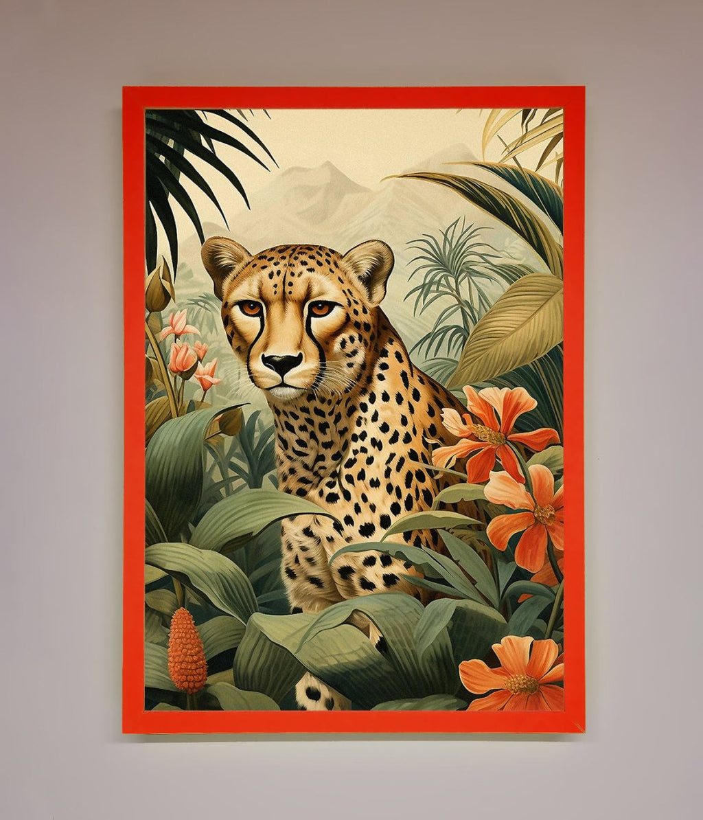 Cheetah In Flowers Framed Wall Art