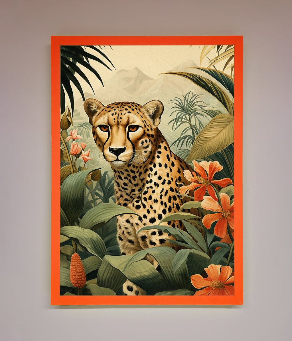 Cheetah In Flowers Framed Wall Art