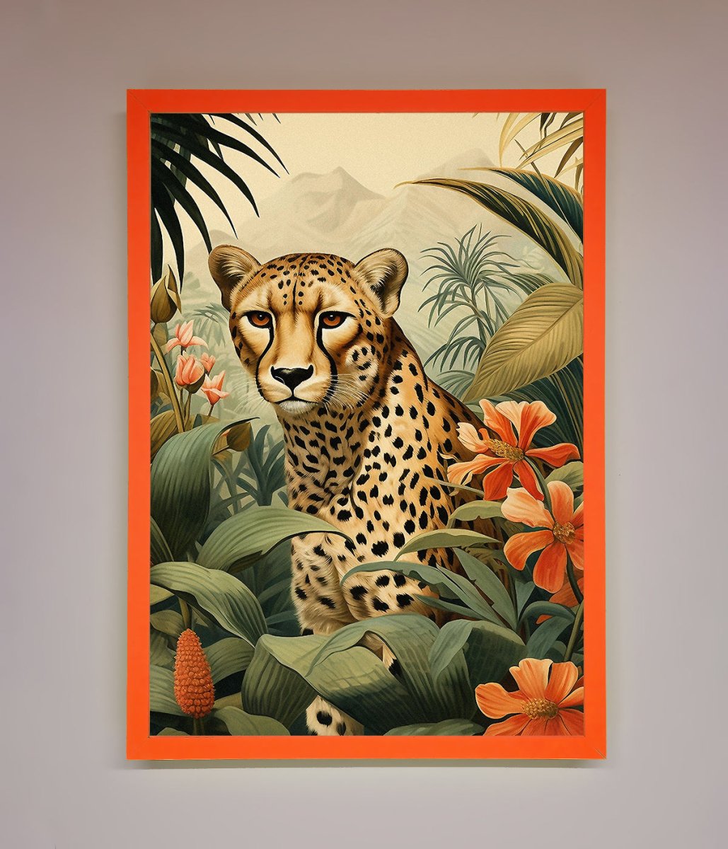 Cheetah In Flowers Framed Wall Art