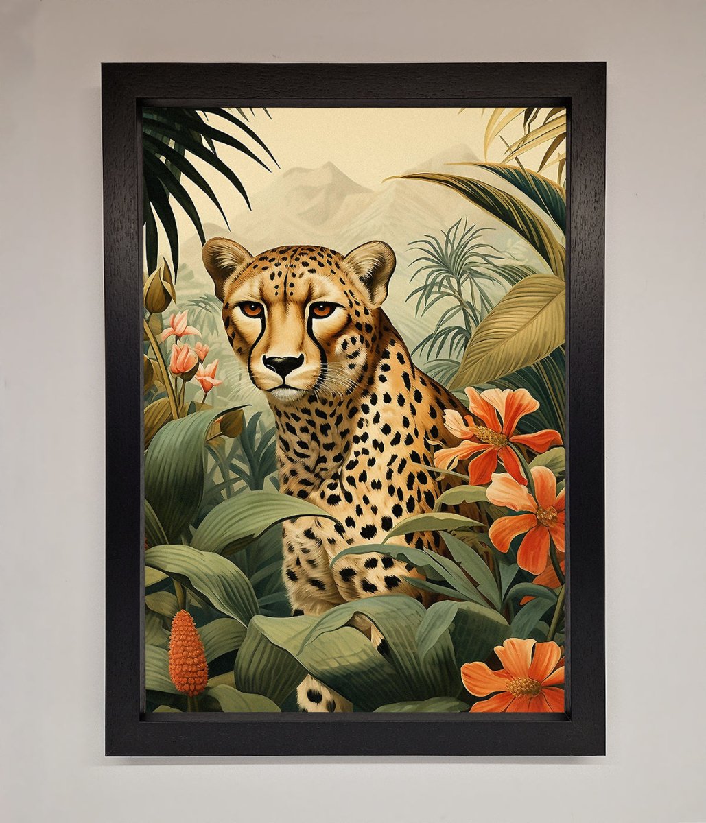 Cheetah In Flowers Framed Wall Art