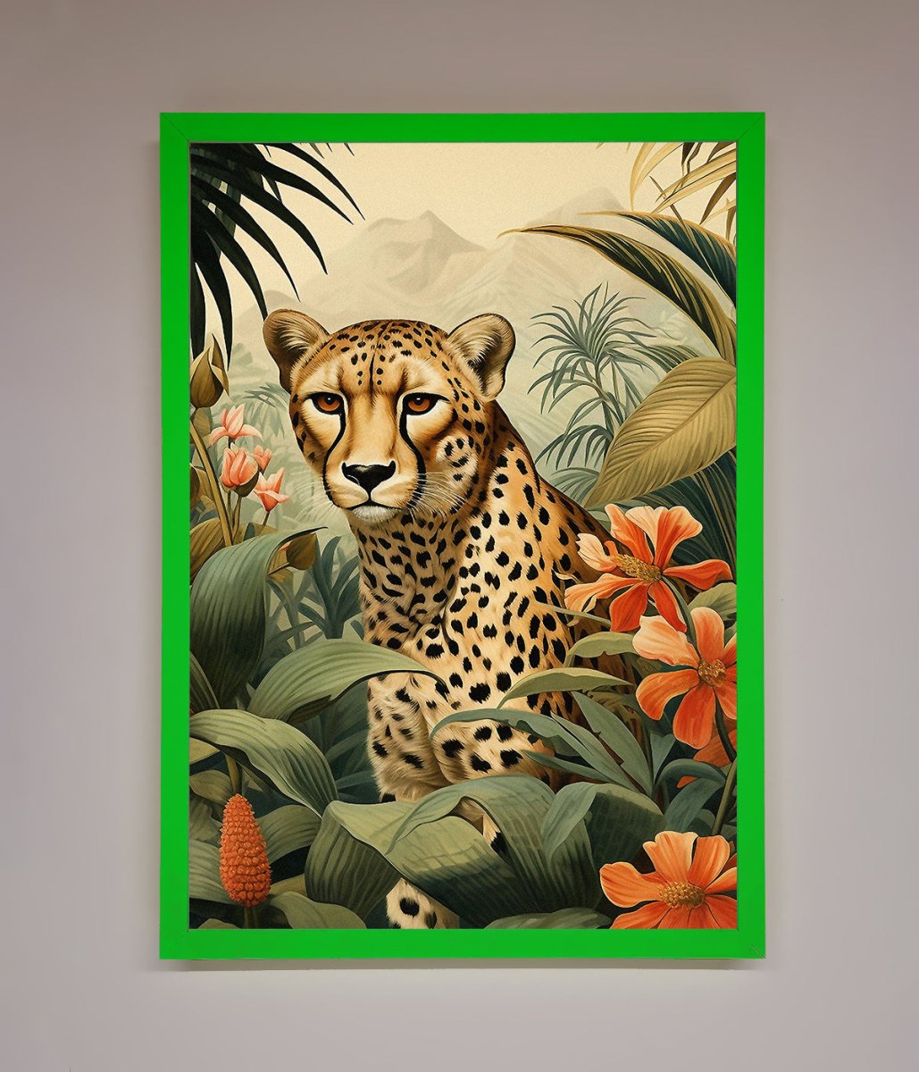 Cheetah In Flowers Framed Wall Art