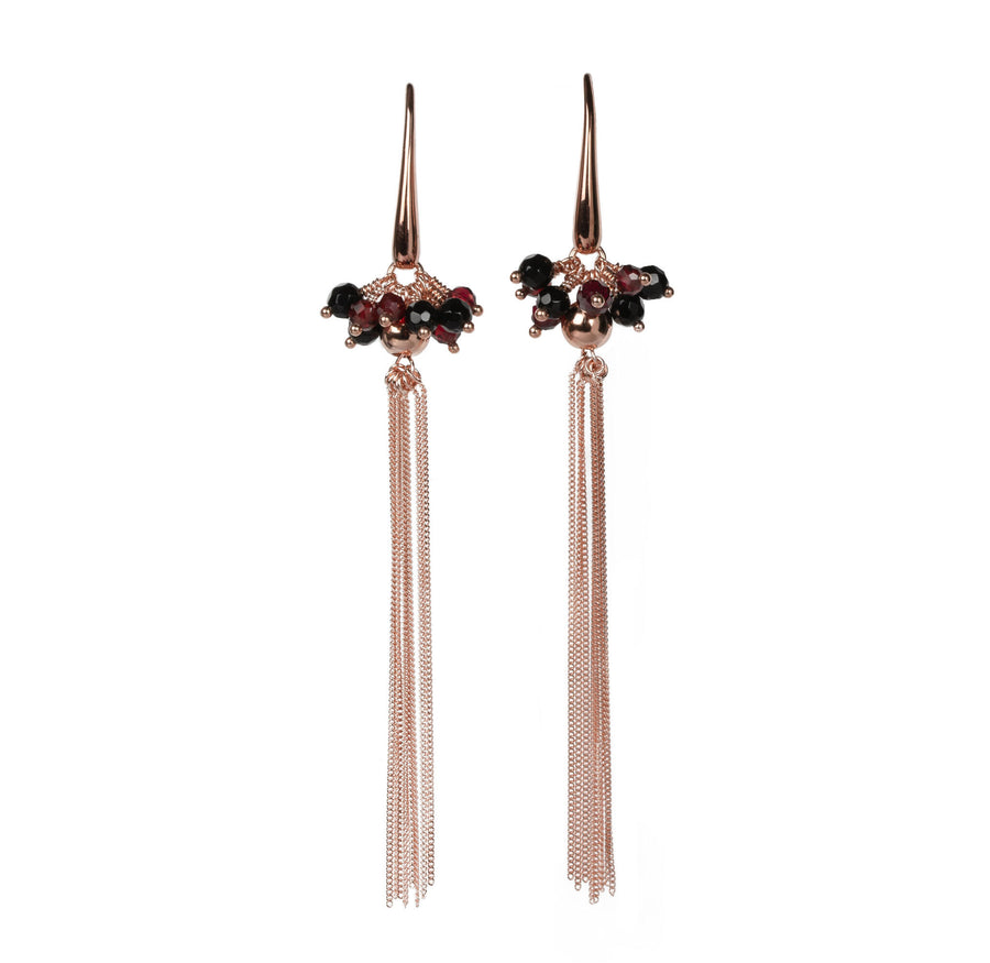 Cherie Tassel Earrings – Sterling Silver with Garnet & Onyx by MyaMoon at www.brixbailey.com