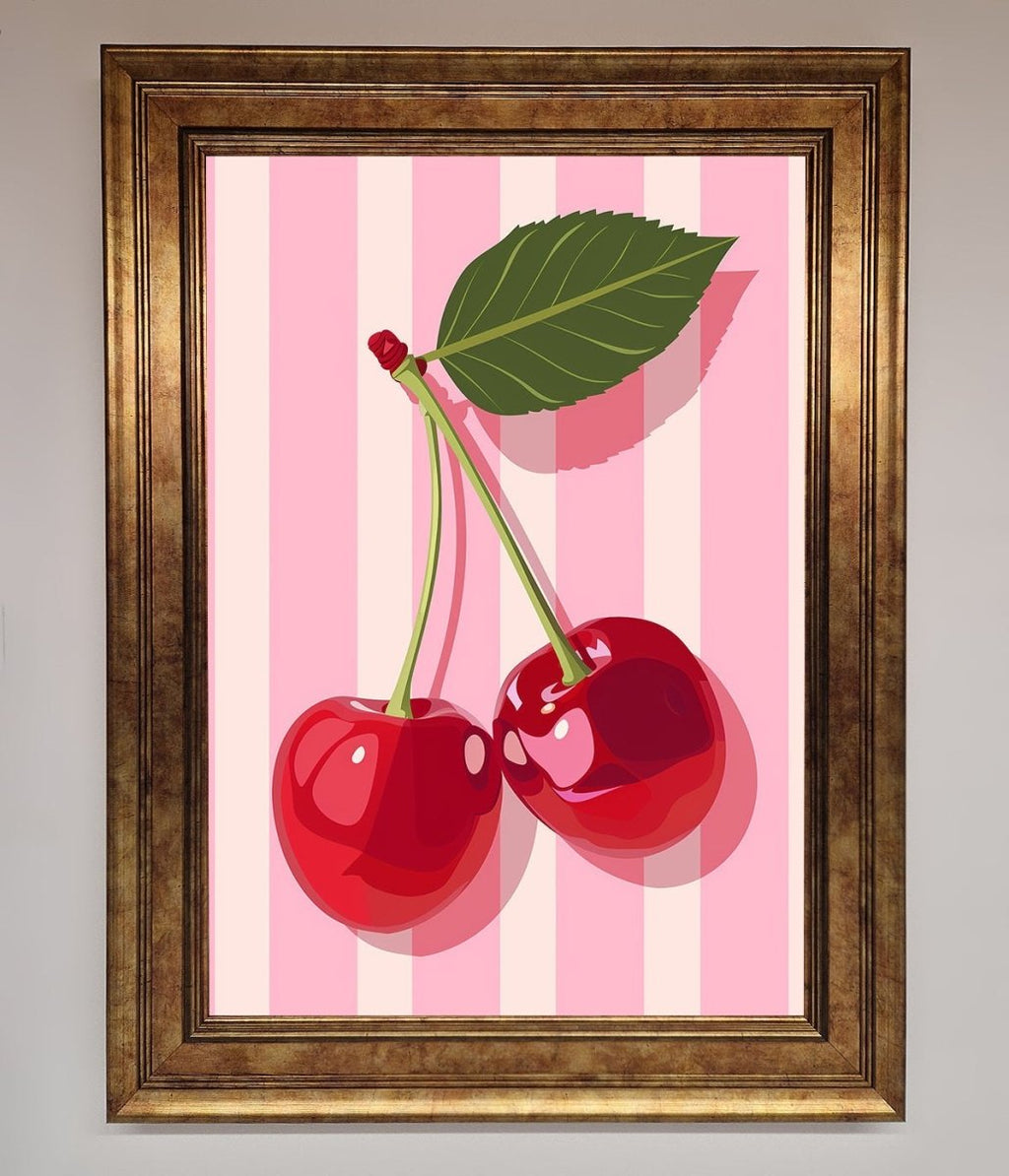Cherries On Stripes Framed Print