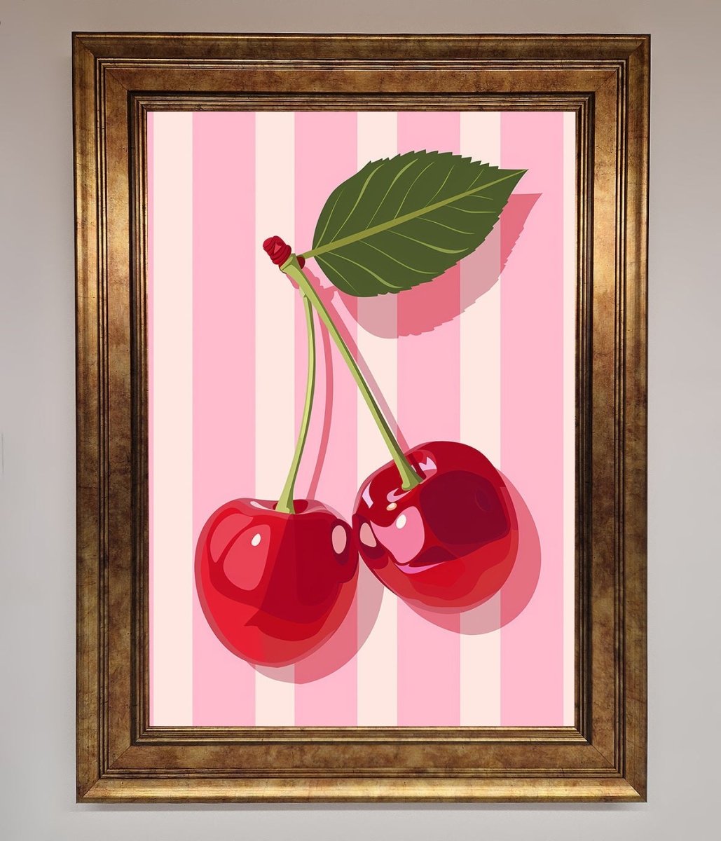 Cherries On Stripes Framed Print
