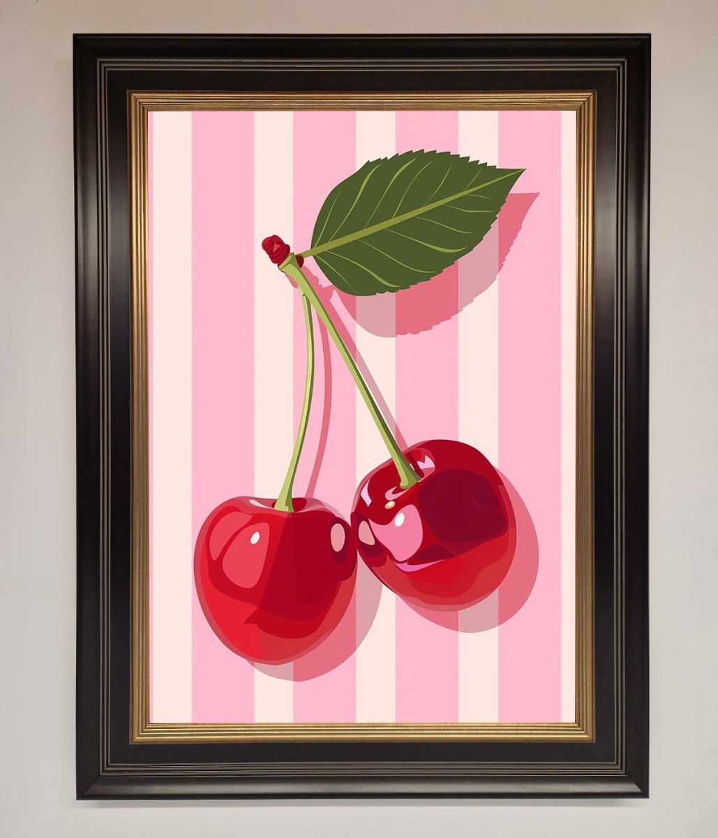 Cherries On Stripes Framed Print