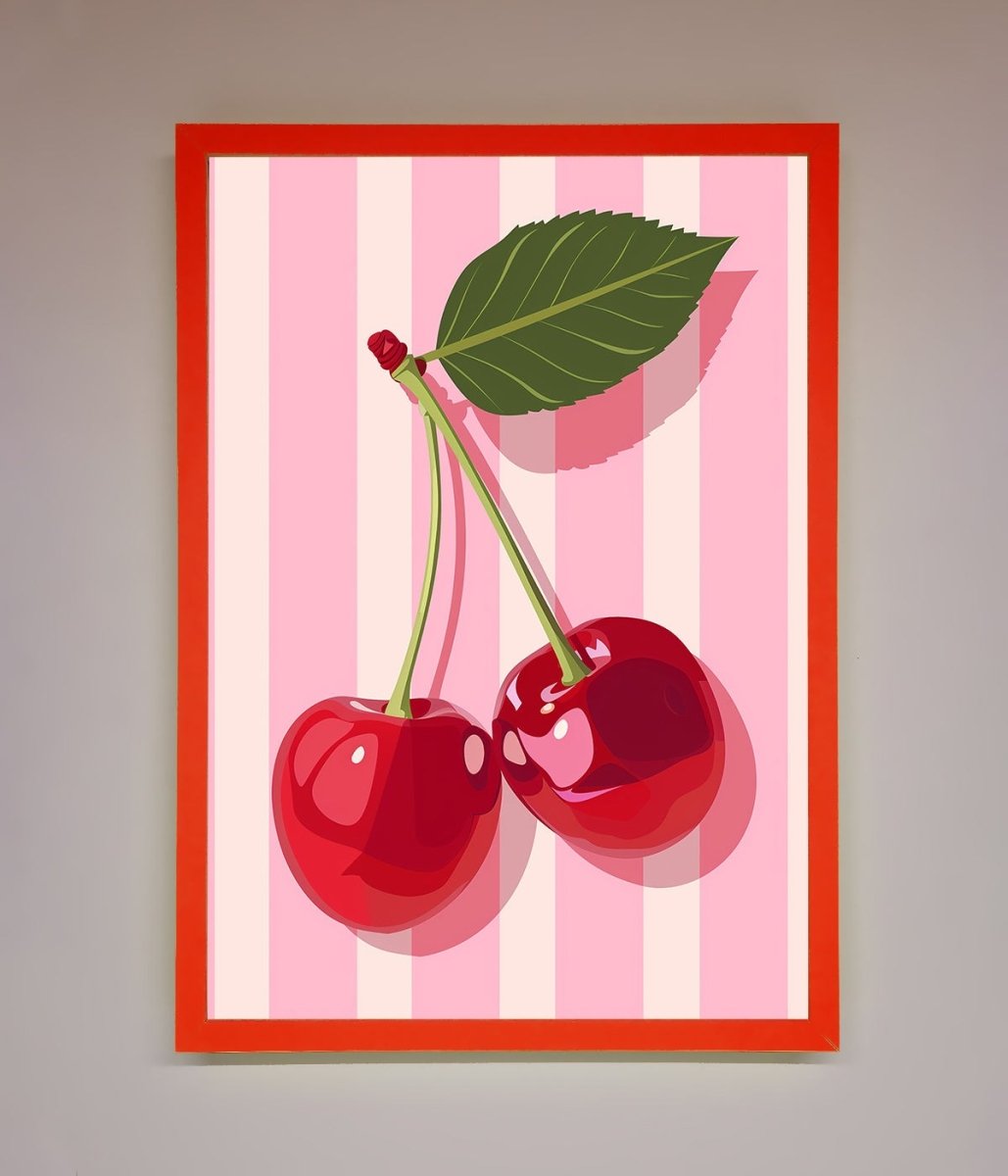 Cherries On Stripes Framed Print