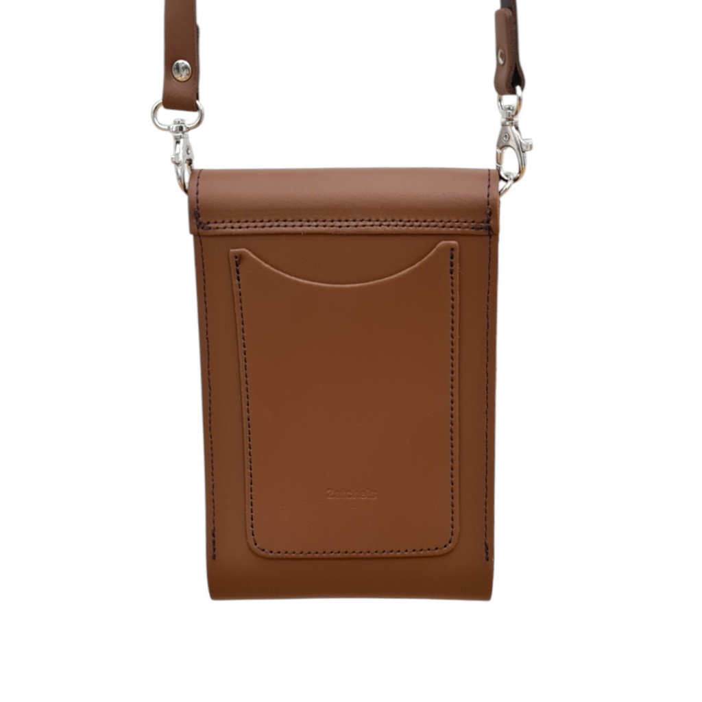 Leather Push Lock Crossbody Phone Case - Chestnut