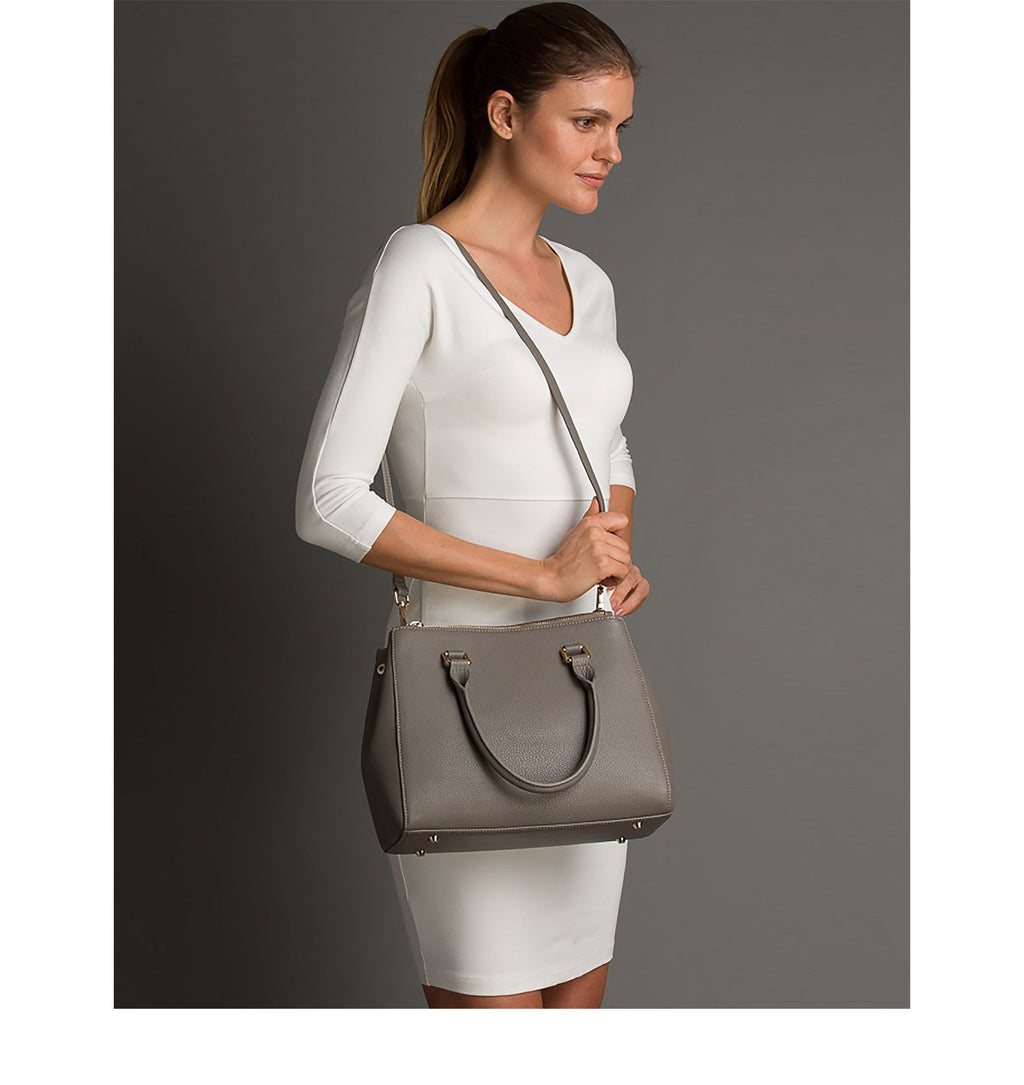 Gray Leather Satchel Bag