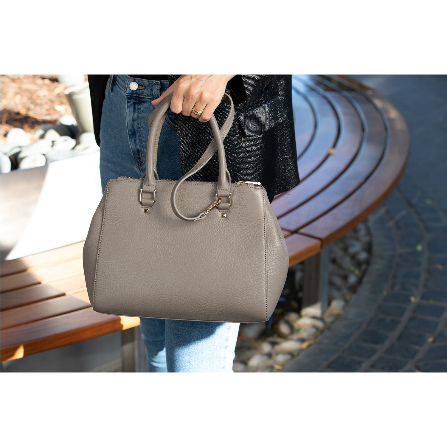 Gray Leather Satchel Bag