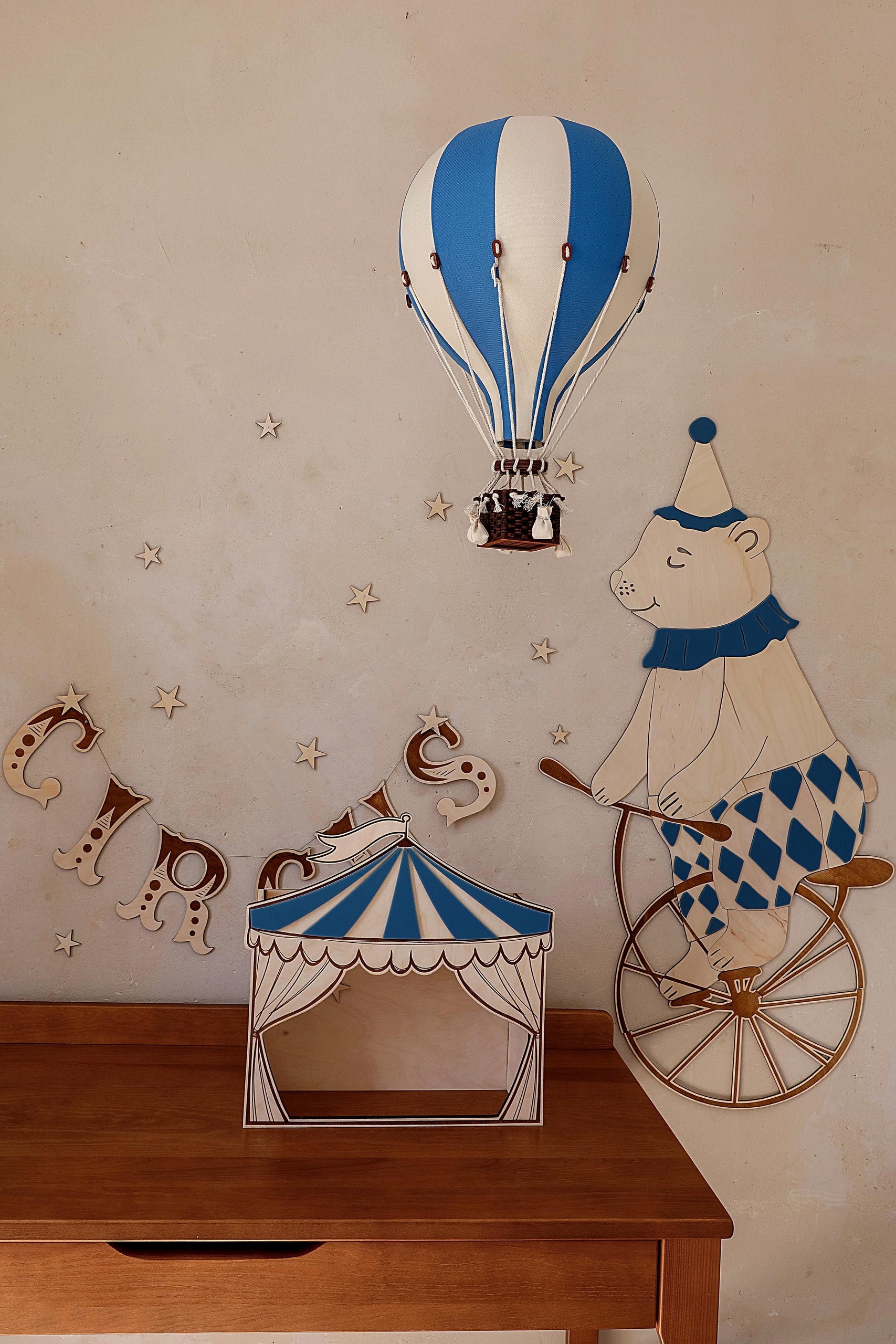 Mr. Bear and his Circus Bike – Wooden Wall Decoration