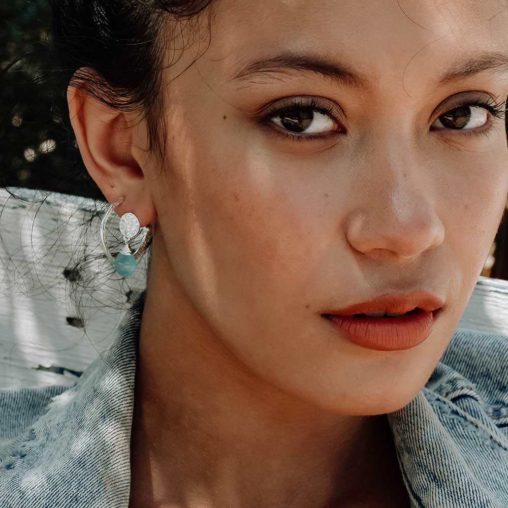 Classic Athena Drop Earrings: Silver Aqua Pariba Onyx