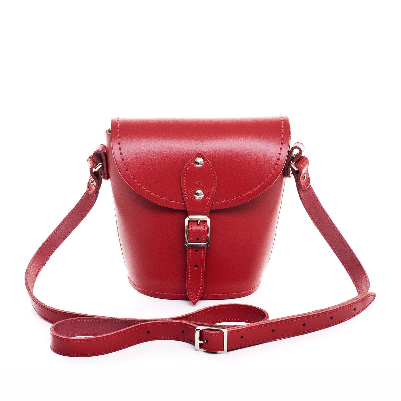 Handmade Leather Barrel Bag - Red