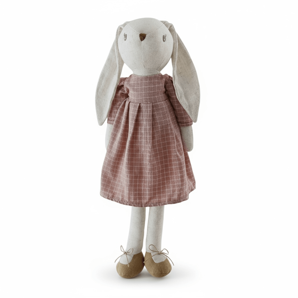 Classic Cotton Bunny Toy in Rose Check Dress