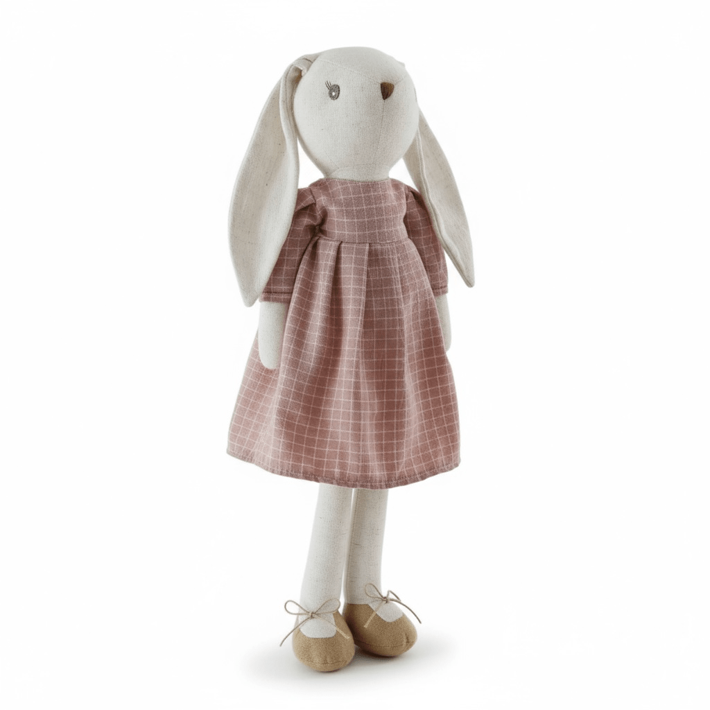 Classic Cotton Bunny Toy in Rose Check Dress
