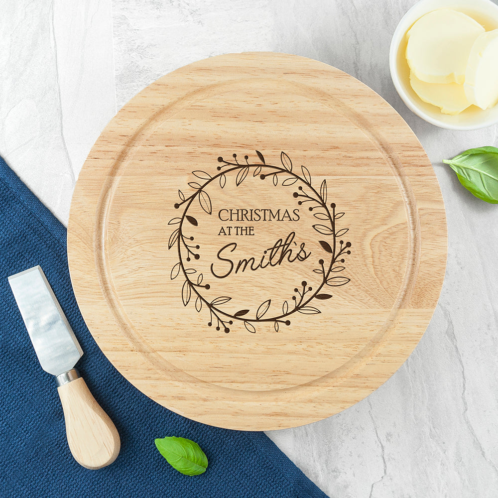 Personalised Family Christmas Cheese Board with Cheese Knives