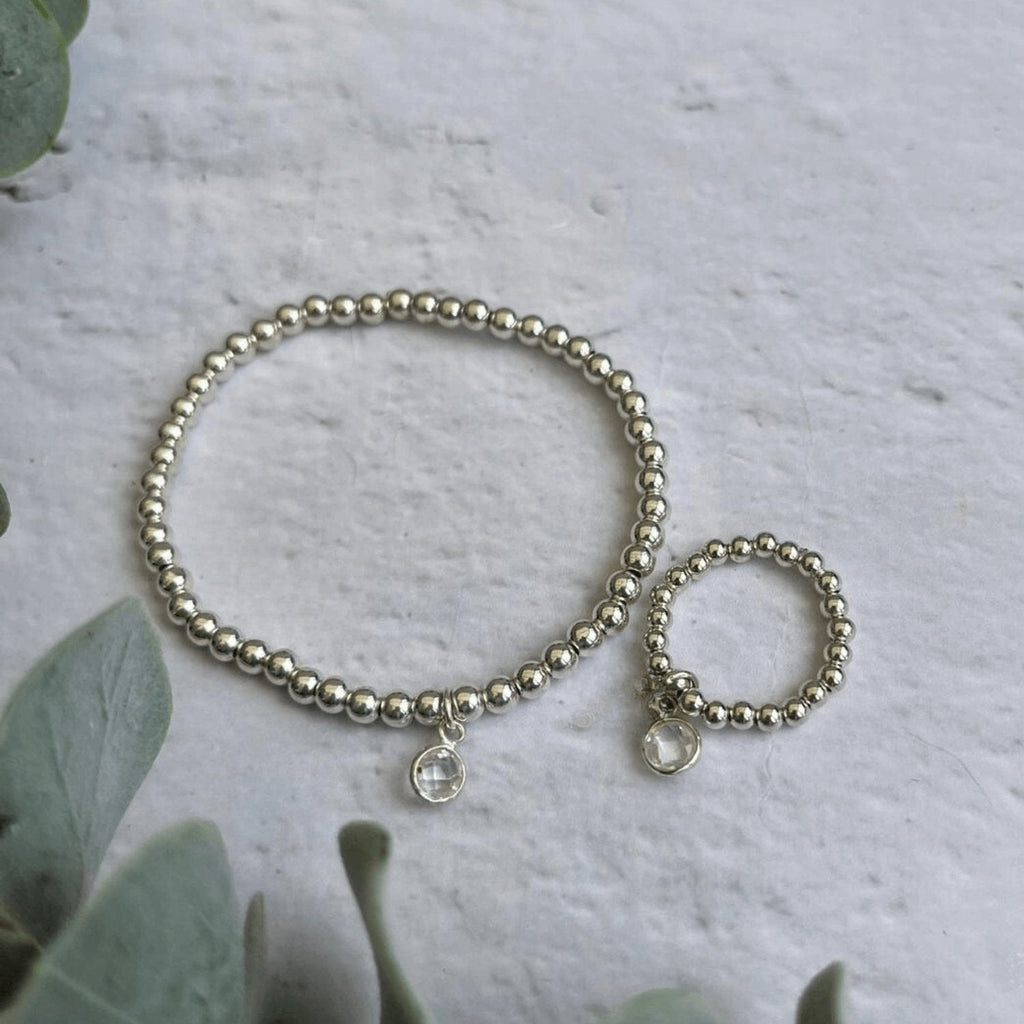 Clear Quartz April Birthstone Bracelet and Ring Set