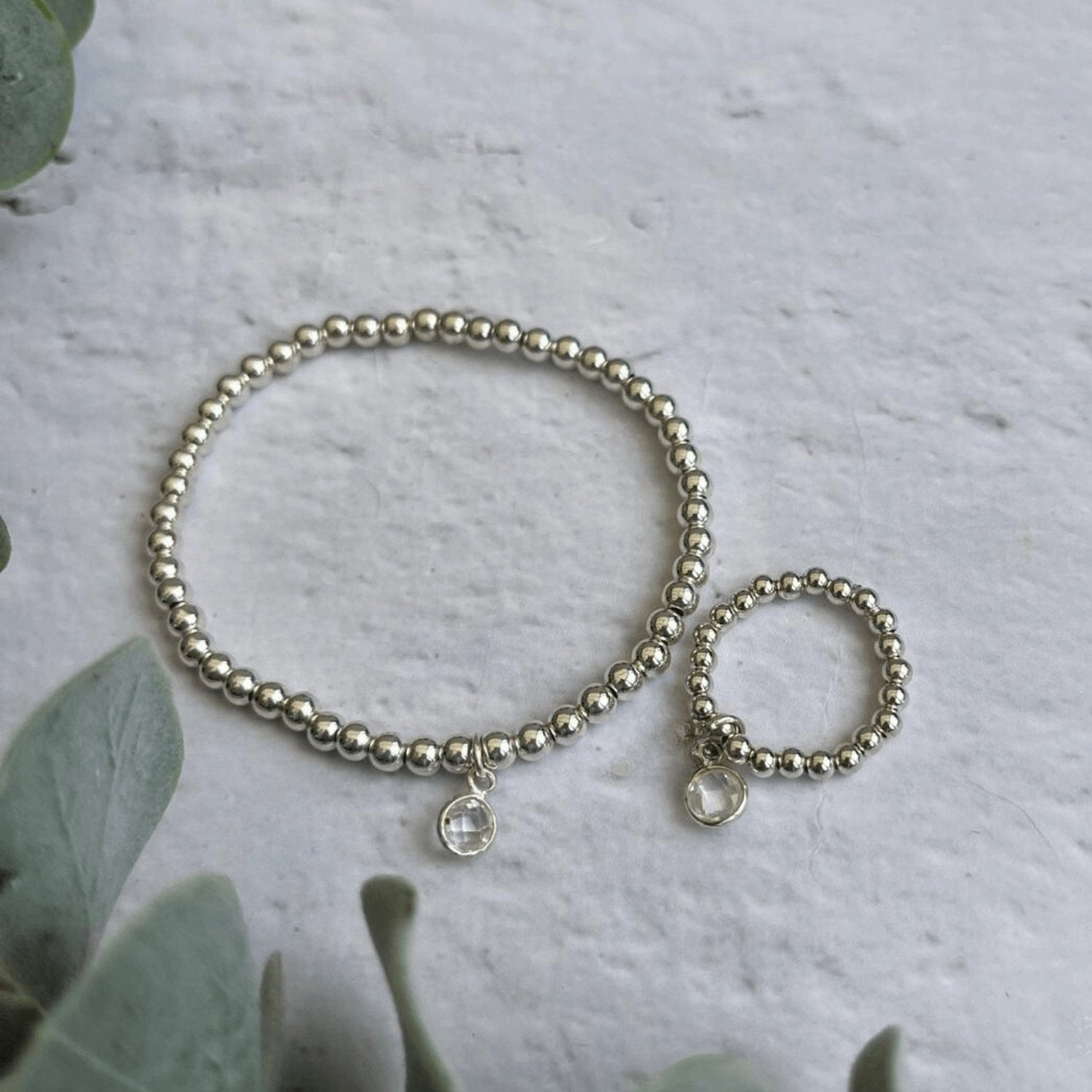 Clear Quartz April Birthstone Bracelet and Ring Set