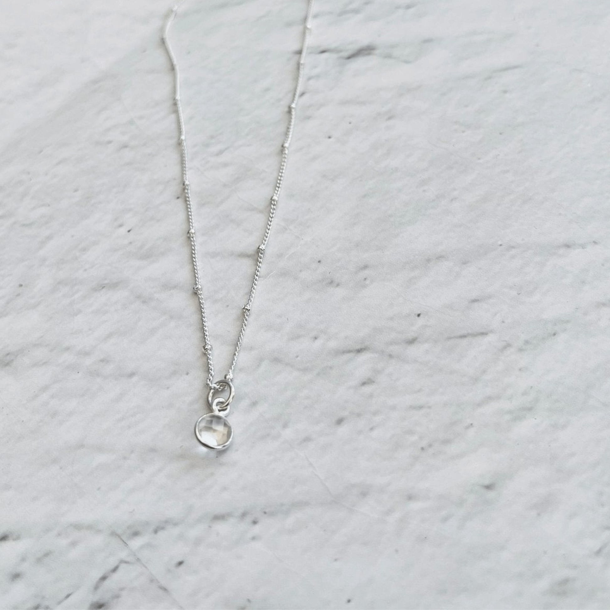 Clear Quartz April Birthstone Necklace in Sterling Silver