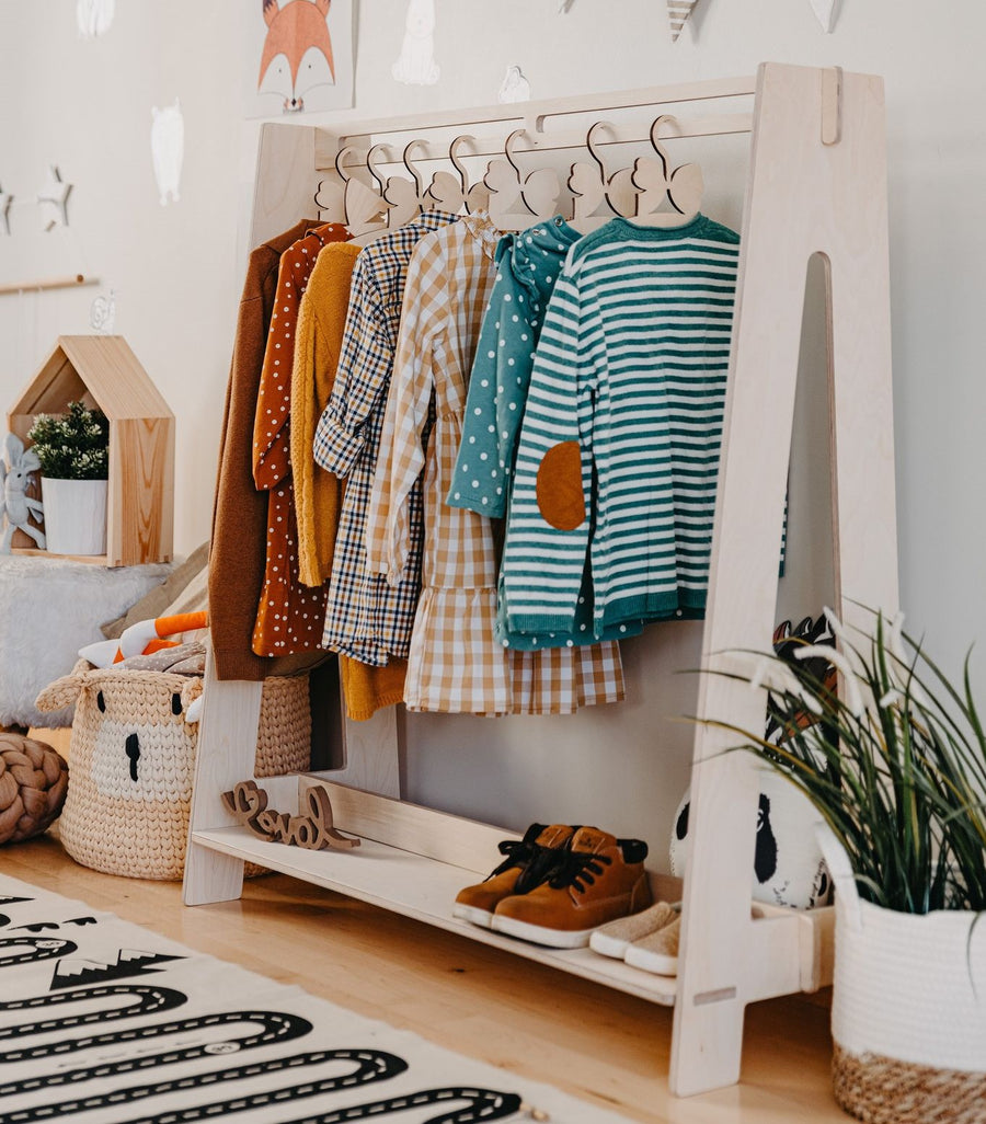 Versatile Toddler Dress-Up Rack – Montessori Inspired Organizer by Montessori House Bed at www.brixbailey.com