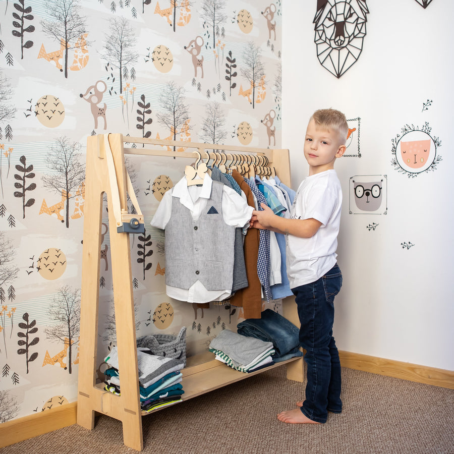 Versatile Toddler Dress-Up Rack – Montessori Inspired Organizer by Montessori House Bed at www.brixbailey.com