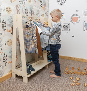 Wooden Toddler Clothing Rack – Montessori Inspired Style by Montessori House Bed at www.brixbailey.com