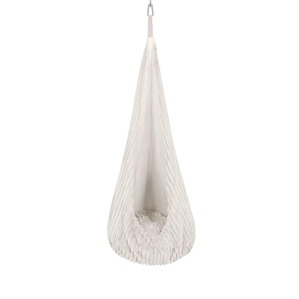 bold white churros cotton candy kids swing hanging confidently in a bright modern nursery
