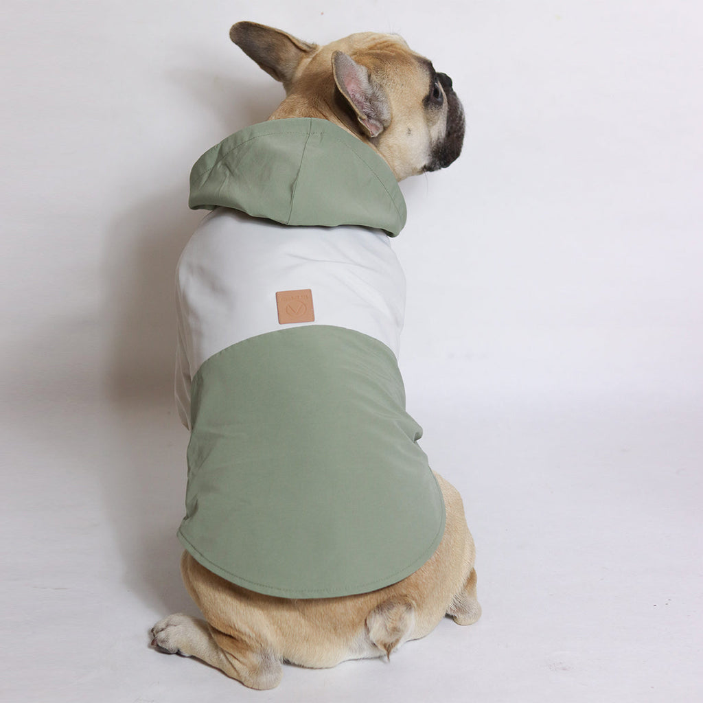 Thin Coat Water Resistant Green and White with Hoodie