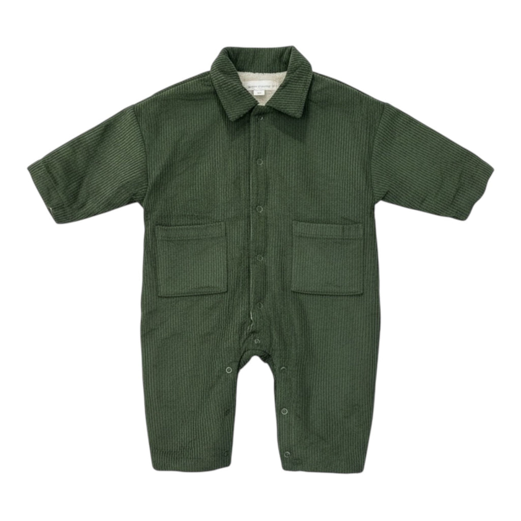 Corduroy Lined Winter Romper in Beige and Green