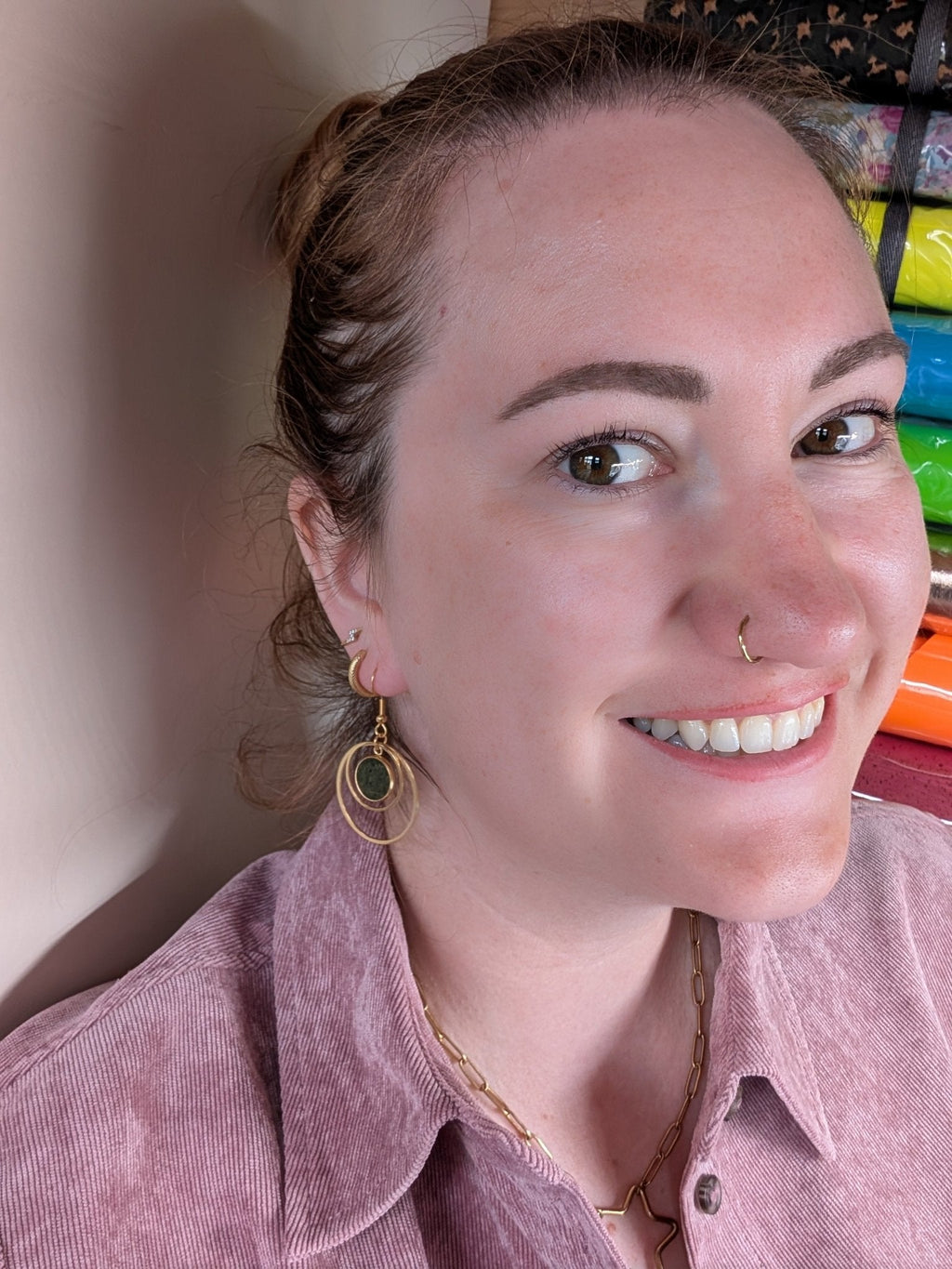 Cork and steel hoop earrings