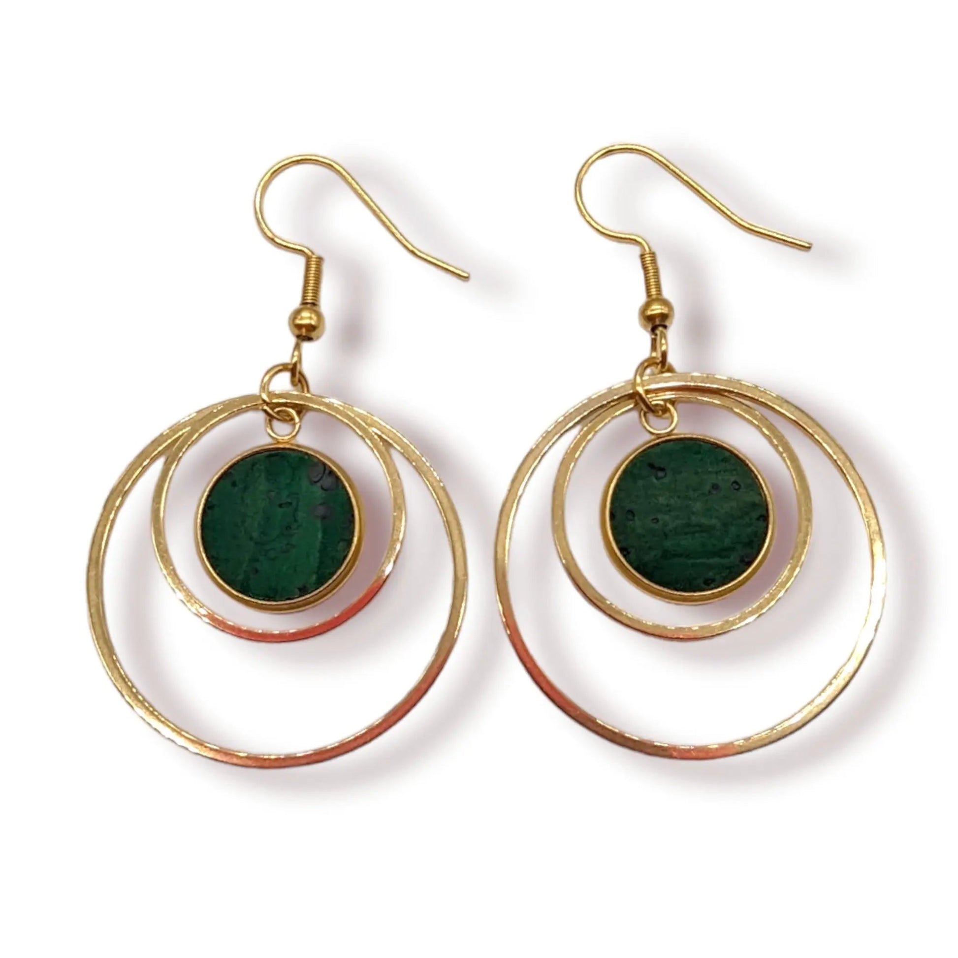 Cork and steel hoop earrings