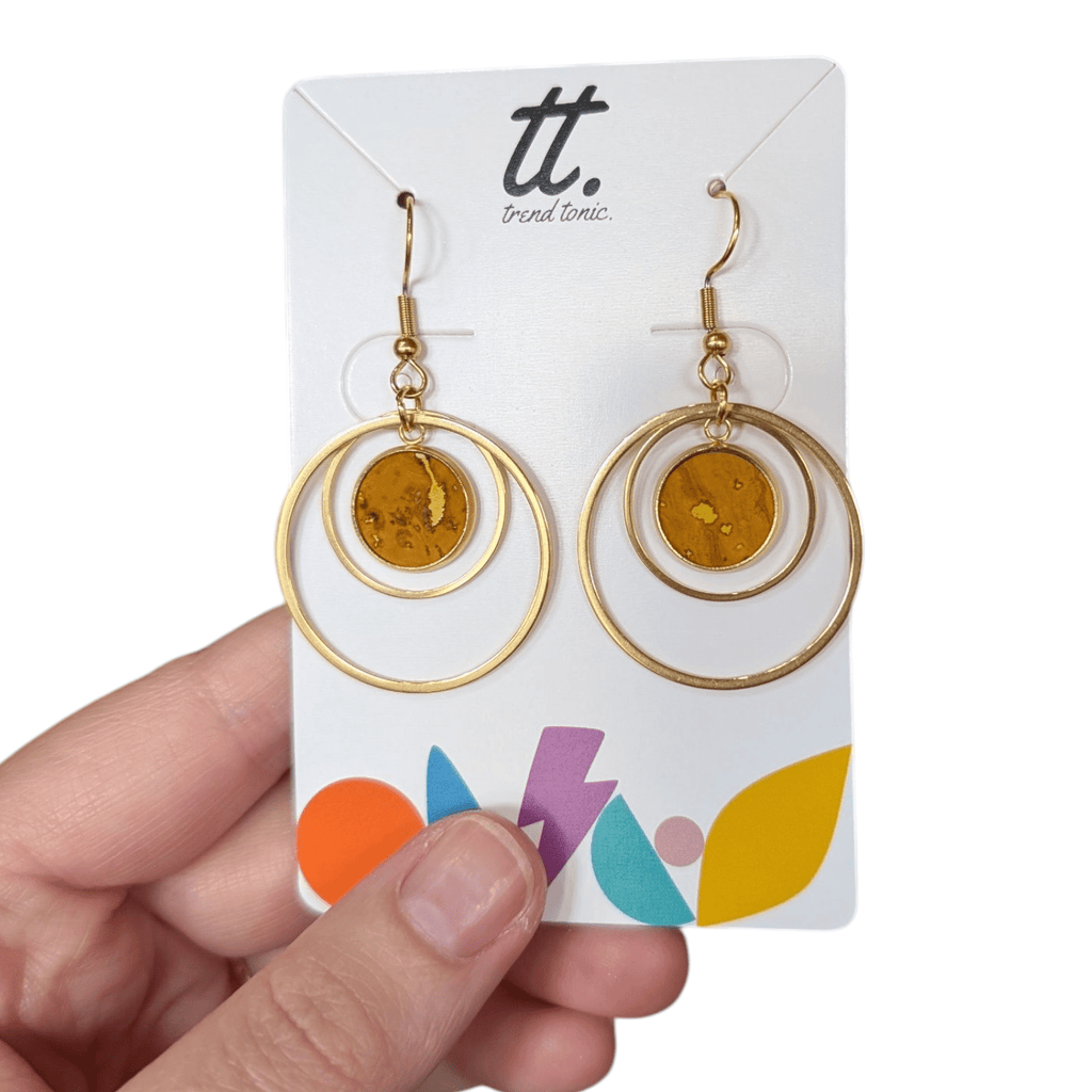 Cork and steel hoop earrings