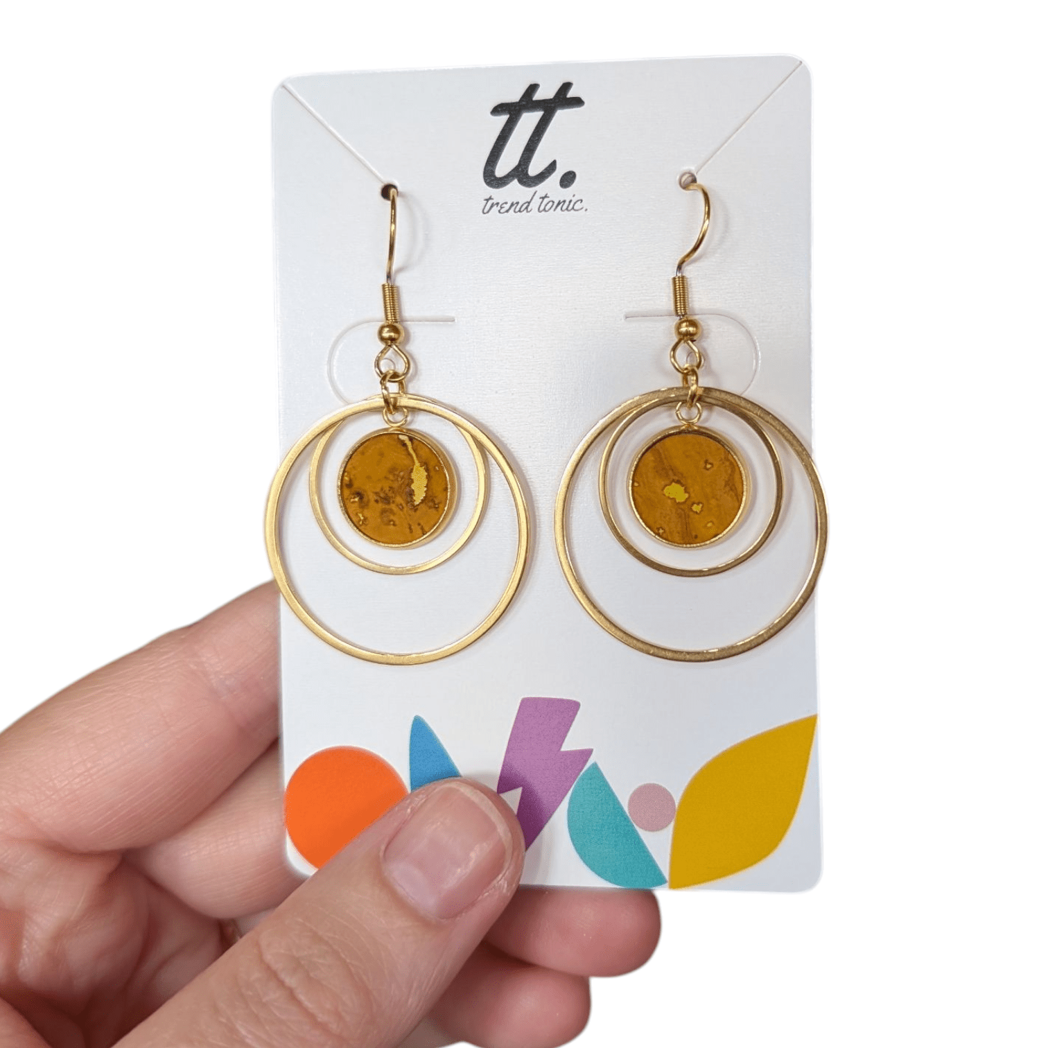 Cork and steel hoop earrings