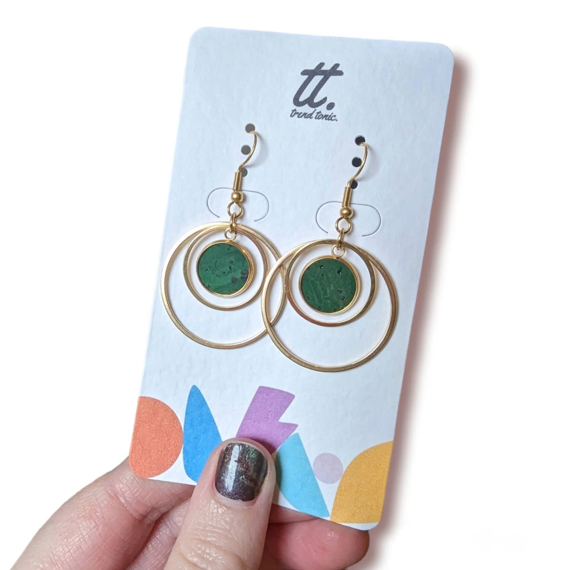 Cork and steel hoop earrings