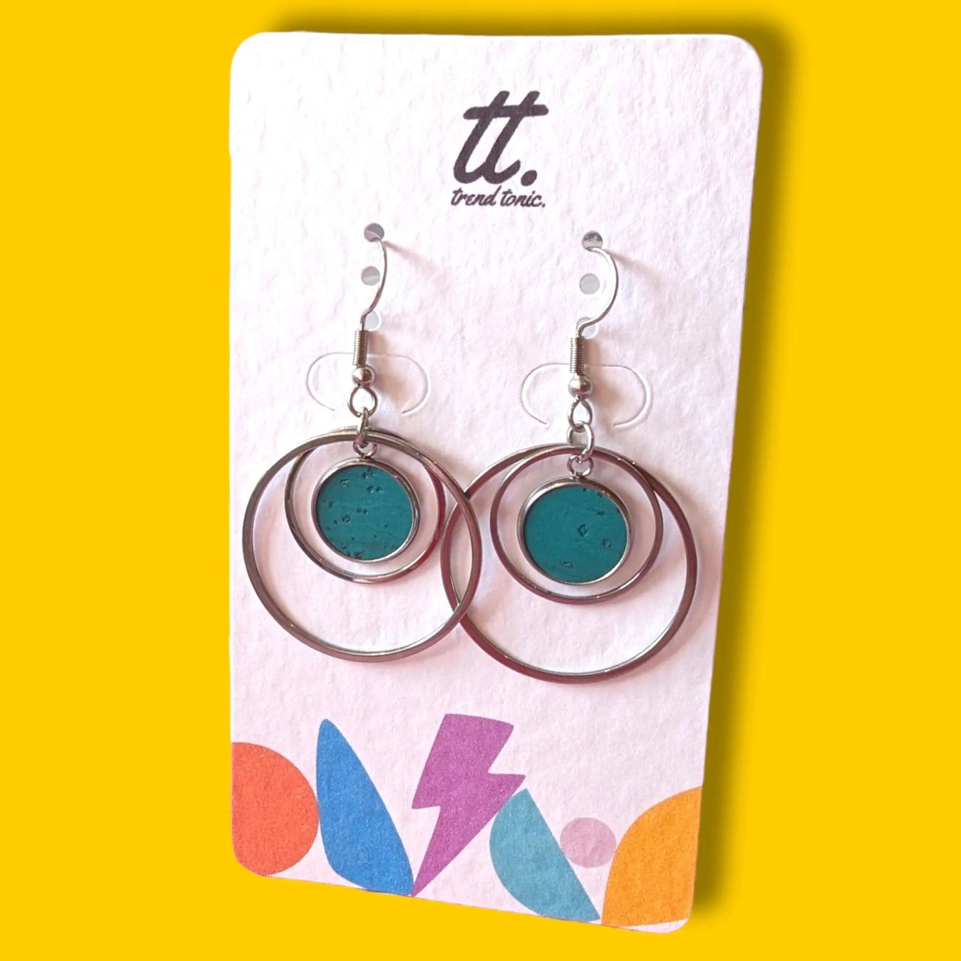 Cork and steel hoop earrings