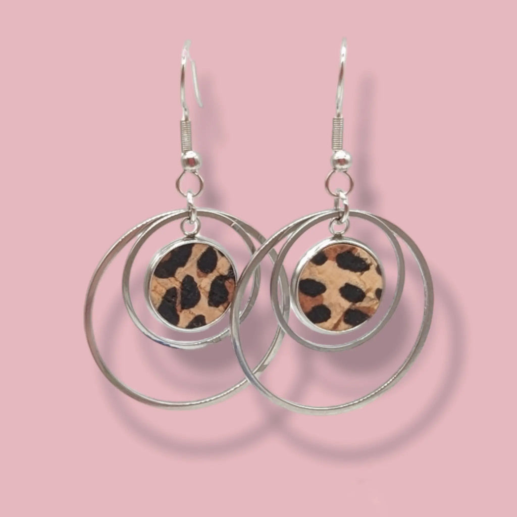 Cork and steel hoop earrings